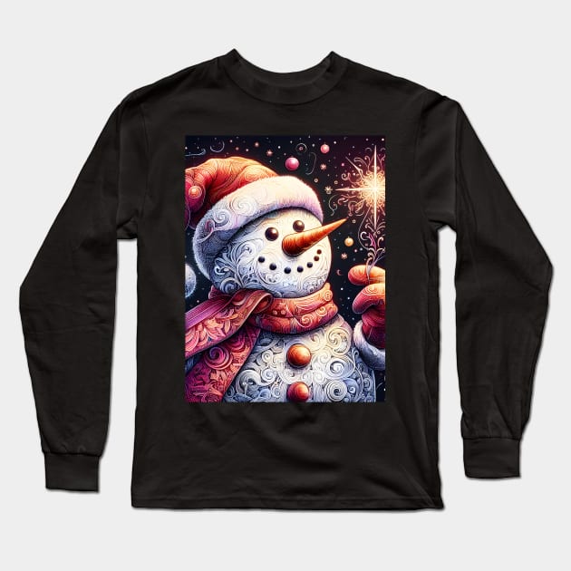 Discover Frosty's Wonderland: Whimsical Christmas Art Featuring Frosty the Snowman for a Joyful Holiday Experience! Long Sleeve T-Shirt by insaneLEDP